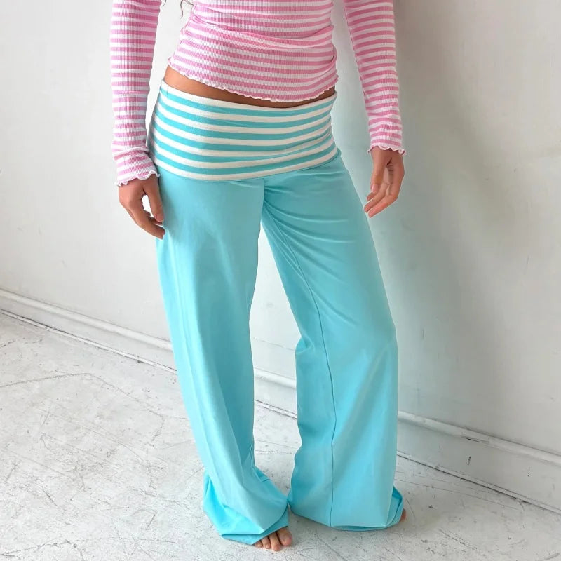 Womens Casual Pajama Pants Striped Low Waisted Lounge Pants Elastic Waist Drawstring Long Trousers