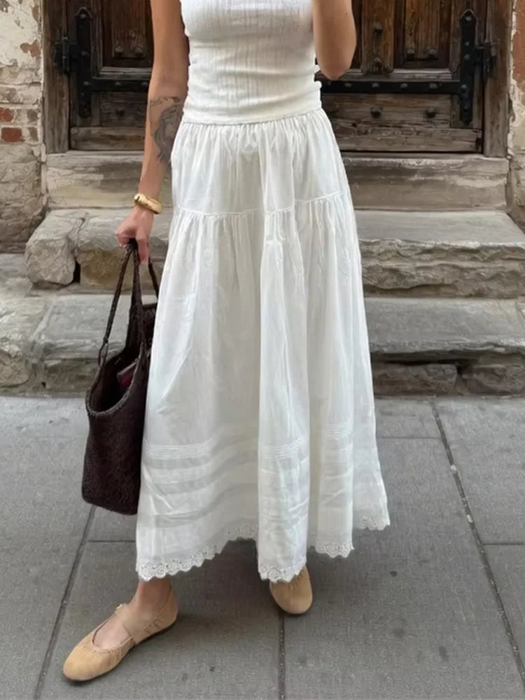 White High Waist Lace Long Skirt